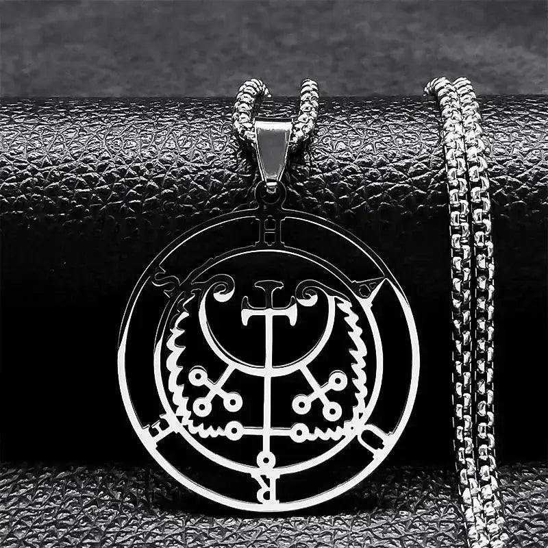 🔥 Sigil of Lucifer Stainless Steel Necklace – Satanic Symbol | Asmoday Lazer Key & Baphomet Stamp | Occult Power Amulet Jewelry for Spiritual Seekers Haures 50 BOX SR