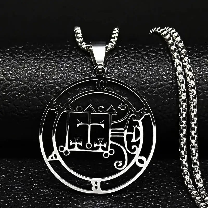 🔥 Sigil of Lucifer Stainless Steel Necklace – Satanic Symbol | Asmoday Lazer Key & Baphomet Stamp | Occult Power Amulet Jewelry for Spiritual Seekers Orobas 50 BOX SR