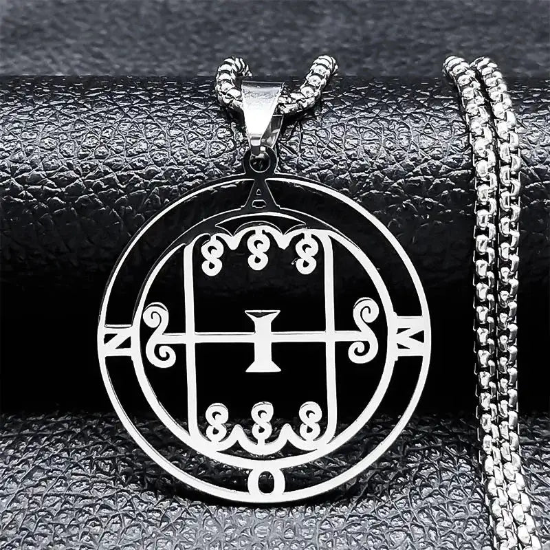 🔥 Sigil of Lucifer Stainless Steel Necklace – Satanic Symbol | Asmoday Lazer Key & Baphomet Stamp | Occult Power Amulet Jewelry for Spiritual Seekers Amon 50 BOX SR