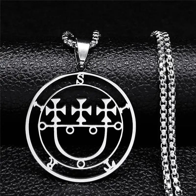 🔥 Sigil of Lucifer Stainless Steel Necklace – Satanic Symbol | Asmoday Lazer Key & Baphomet Stamp | Occult Power Amulet Jewelry for Spiritual Seekers Sitri 50 BOX SR