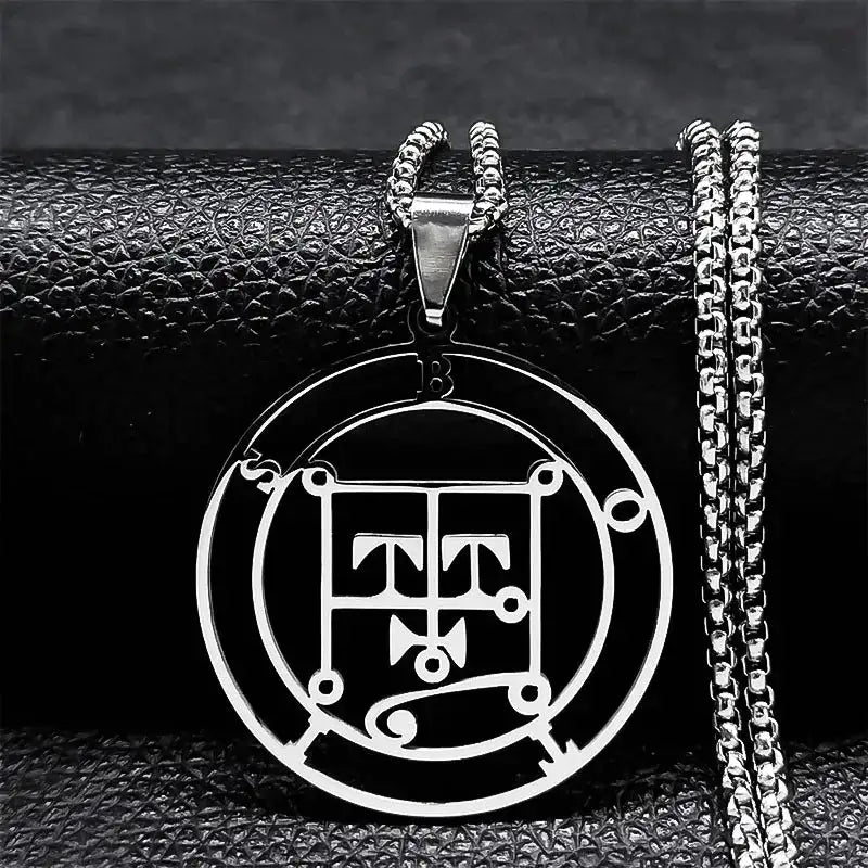 🔥 Sigil of Lucifer Stainless Steel Necklace – Satanic Symbol | Asmoday Lazer Key & Baphomet Stamp | Occult Power Amulet Jewelry for Spiritual Seekers Botis 50 BOX SR