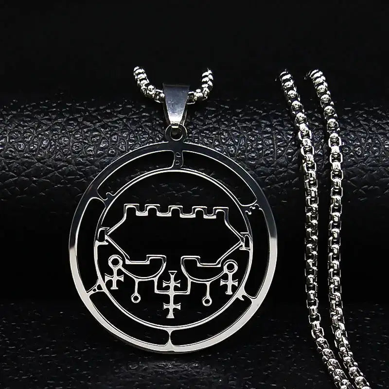 🔥 Sigil of Lucifer Stainless Steel Necklace – Satanic Symbol | Asmoday Lazer Key & Baphomet Stamp | Occult Power Amulet Jewelry for Spiritual Seekers Belial 50 BOX SR