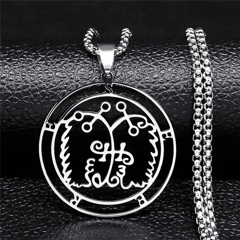 🔥 Sigil of Lucifer Stainless Steel Necklace – Satanic Symbol | Asmoday Lazer Key & Baphomet Stamp | Occult Power Amulet Jewelry for Spiritual Seekers Seese 50 BOX SR