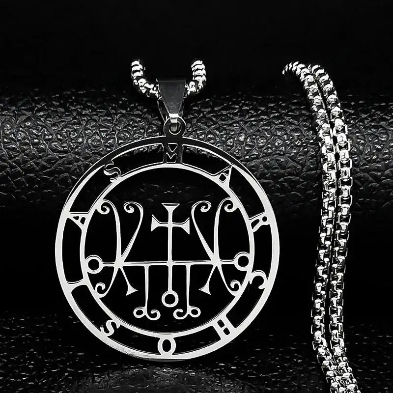 🔥 Sigil of Lucifer Stainless Steel Necklace – Satanic Symbol | Asmoday Lazer Key & Baphomet Stamp | Occult Power Amulet Jewelry for Spiritual Seekers Marchosias 50 BOX SR