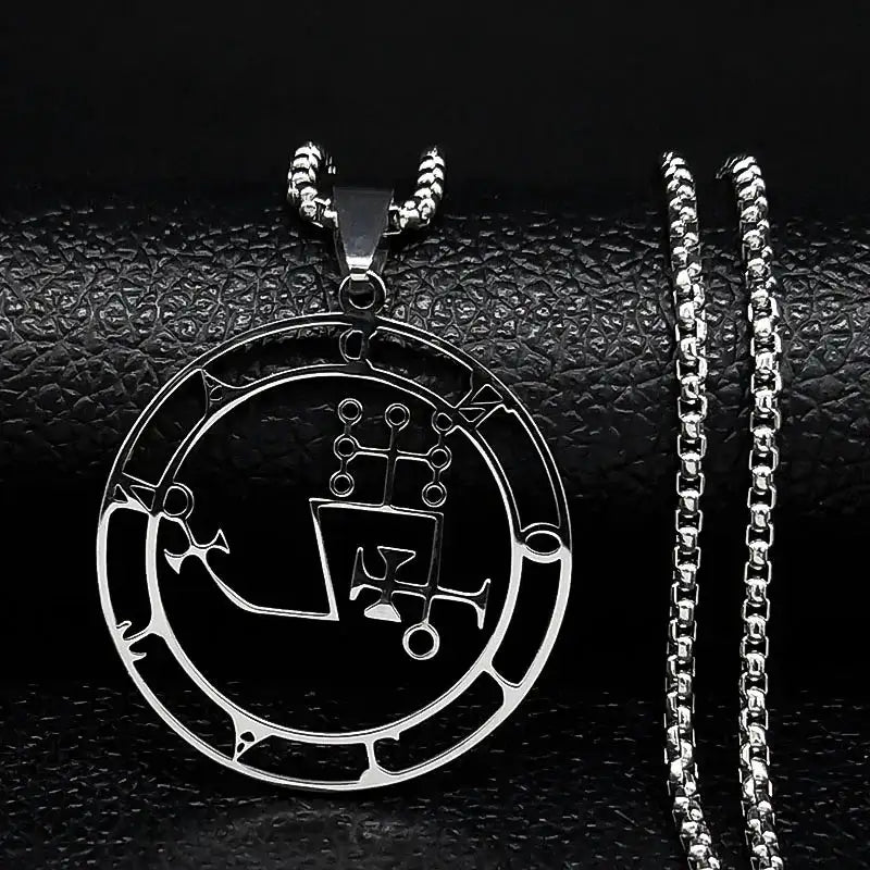 🔥 Sigil of Lucifer Stainless Steel Necklace – Satanic Symbol | Asmoday Lazer Key & Baphomet Stamp | Occult Power Amulet Jewelry for Spiritual Seekers Dantalion 50 BOX SR