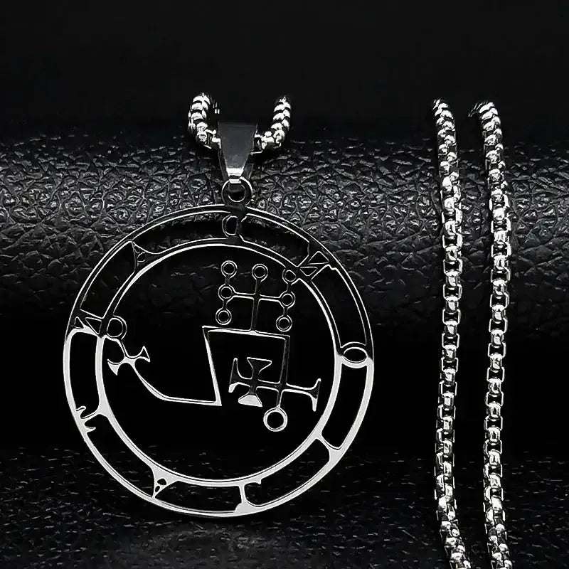 🔥 Sigil of Lucifer Stainless Steel Necklace – Satanic Symbol | Asmoday Lazer Key & Baphomet Stamp | Occult Power Amulet Jewelry for Spiritual Seekers Dantalion 50 BOX SR