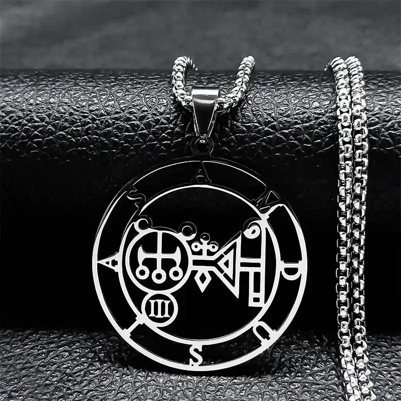 🔥 Sigil of Lucifer Stainless Steel Necklace – Satanic Symbol | Asmoday Lazer Key & Baphomet Stamp | Occult Power Amulet Jewelry for Spiritual Seekers Amdusias 50 BOX SR