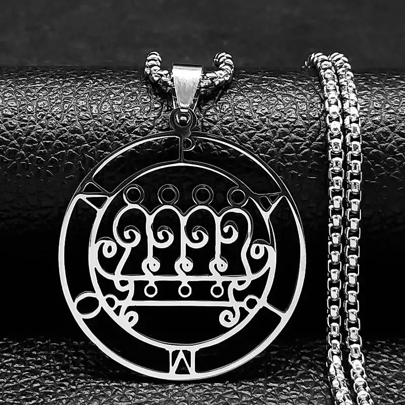🔥 Sigil of Lucifer Stainless Steel Necklace – Satanic Symbol | Asmoday Lazer Key & Baphomet Stamp | Occult Power Amulet Jewelry for Spiritual Seekers Paimon 50 BOX SR