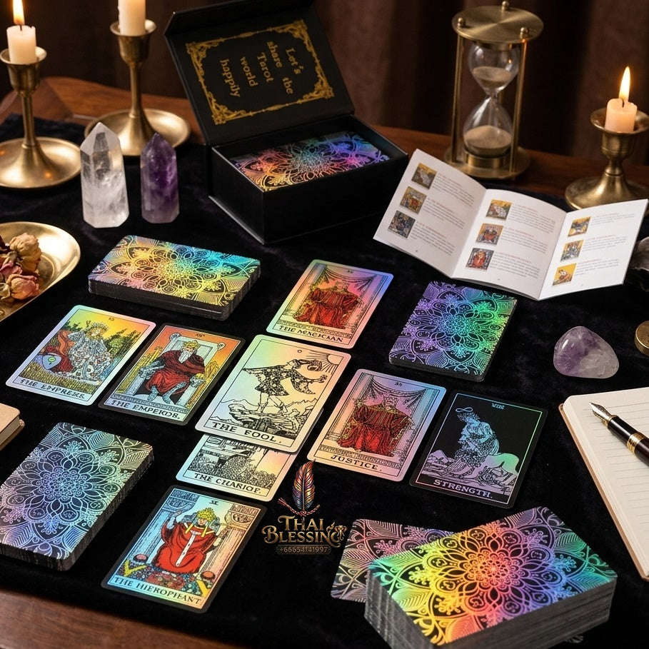 ✨ Silver Retro Tarot Cards Deck with Guidebook: Waterproof Plastic Fortune-Telling Game with Elegant Silver Foil Design and Hardcover Guide Thai Blessing Co By RURUECHA