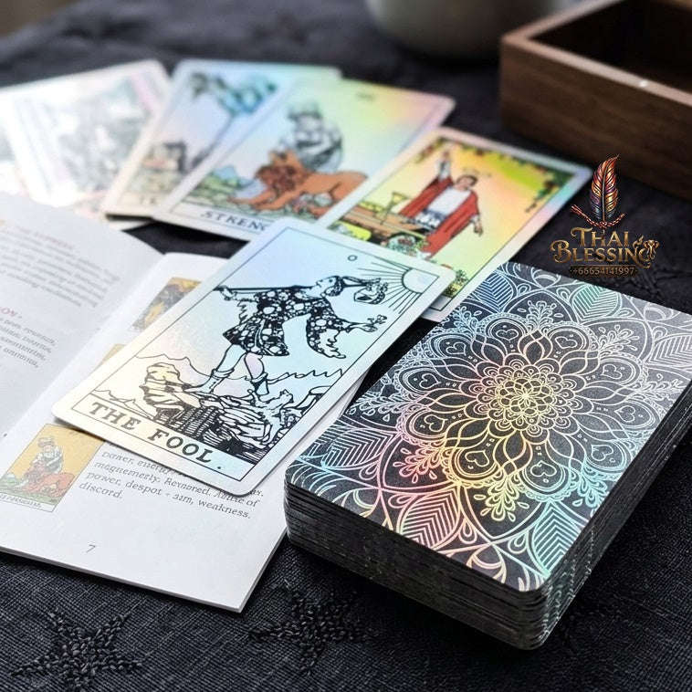 ✨ Silver Retro Tarot Cards Deck with Guidebook: Waterproof Plastic Fortune-Telling Game with Elegant Silver Foil Design and Hardcover Guide Thai Blessing Co By RURUECHA
