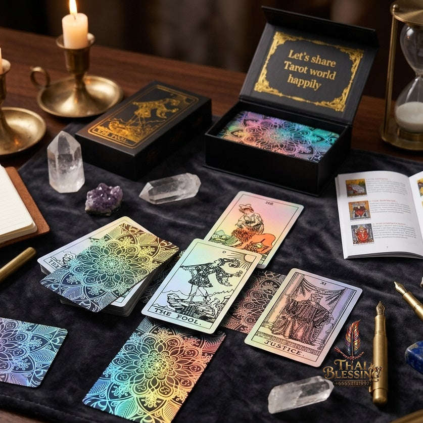 ✨ Silver Retro Tarot Cards Deck with Guidebook: Waterproof Plastic Fortune-Telling Game with Elegant Silver Foil Design and Hardcover Guide Thai Blessing Co By RURUECHA