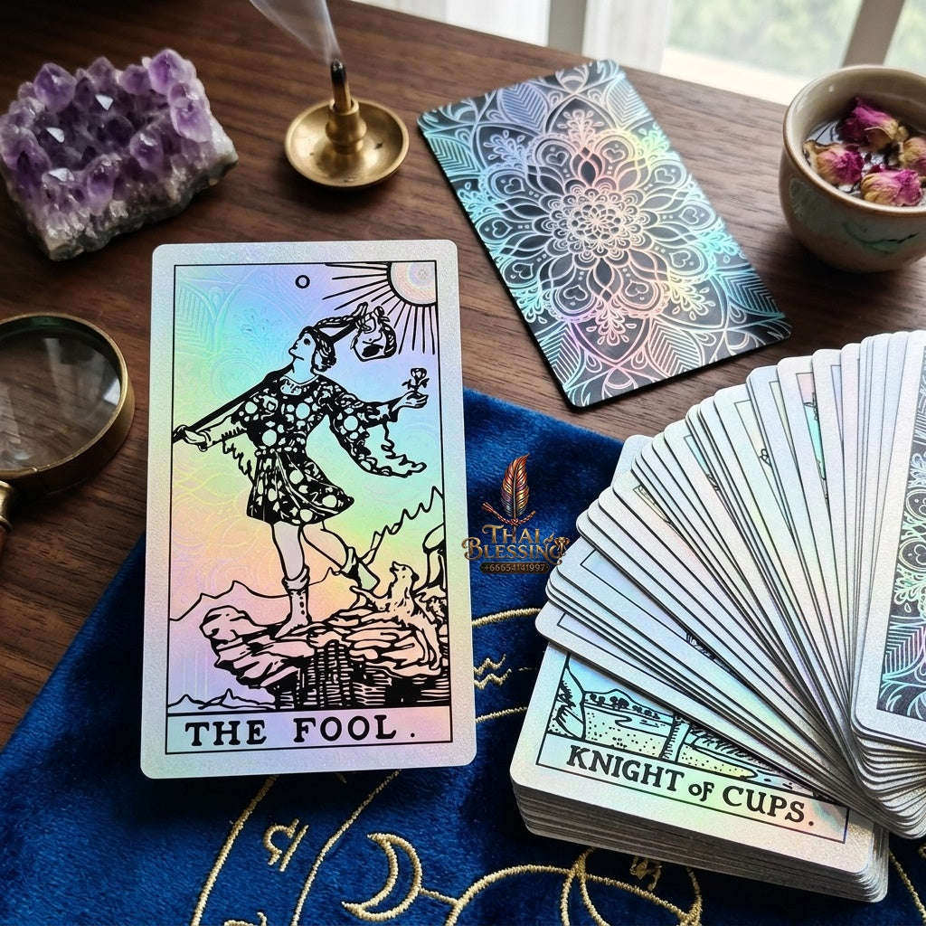 ✨ Silver Retro Tarot Cards Deck with Guidebook: Waterproof Plastic Fortune-Telling Game with Elegant Silver Foil Design and Hardcover Guide Thai Blessing Co By RURUECHA