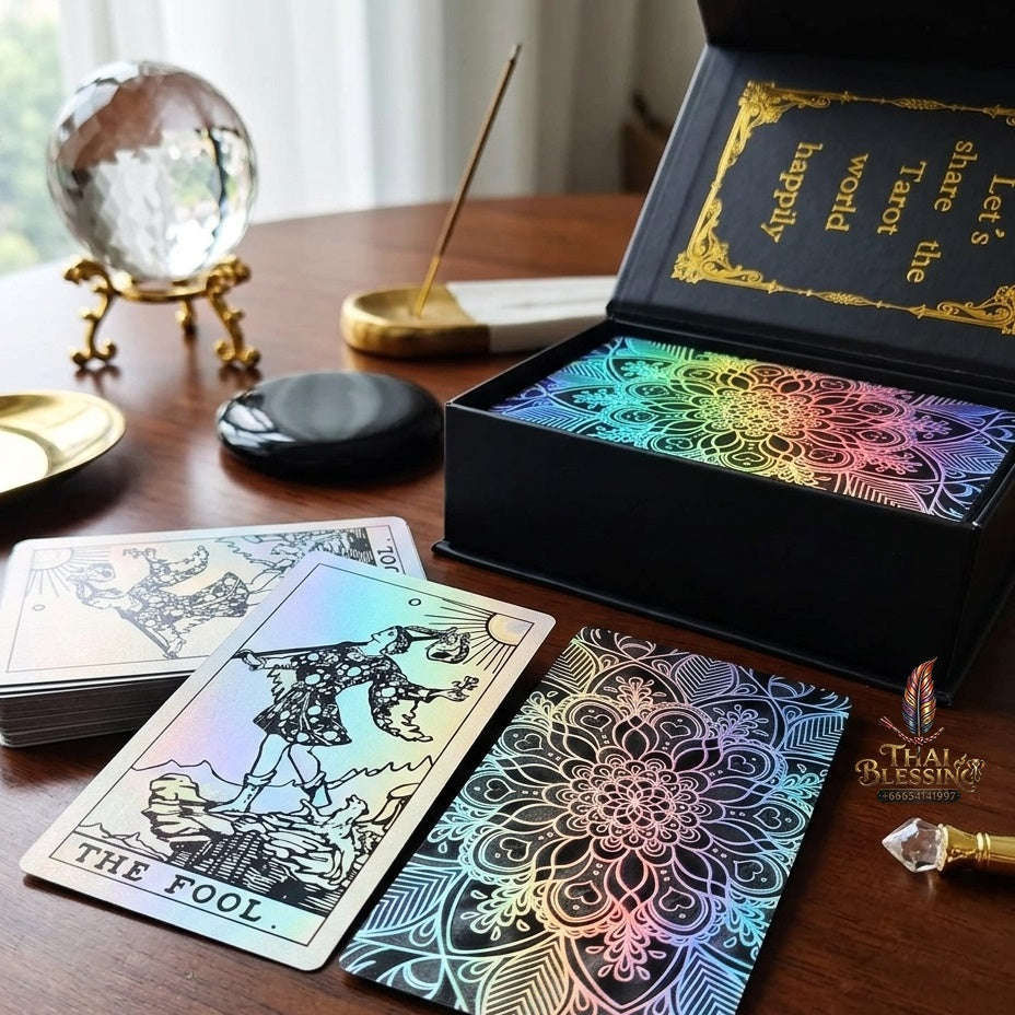 ✨ Silver Retro Tarot Cards Deck with Guidebook: Waterproof Plastic Fortune-Telling Game with Elegant Silver Foil Design and Hardcover Guide Thai Blessing Co By RURUECHA