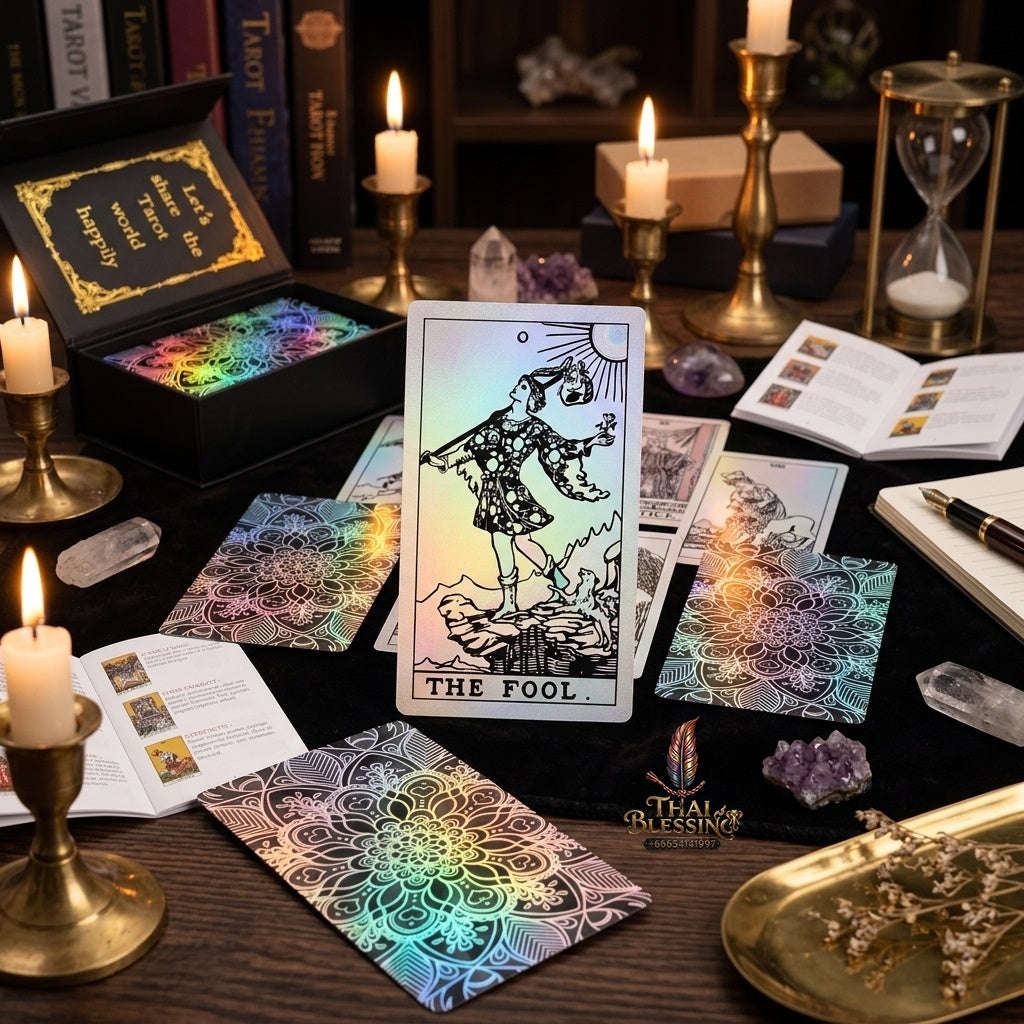 ✨ Silver Retro Tarot Cards Deck with Guidebook: Waterproof Plastic Fortune-Telling Game with Elegant Silver Foil Design and Hardcover Guide Thai Blessing Co By RURUECHA