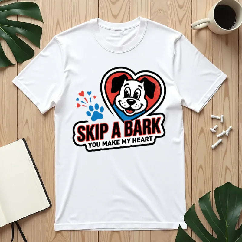 Skip A Bark You Make My Heart Shirt, Cute Dog Pun T-Shirt, Vintage Dog Badge Tee, Pet Parent Gift, Dog Mom Dog Dad White