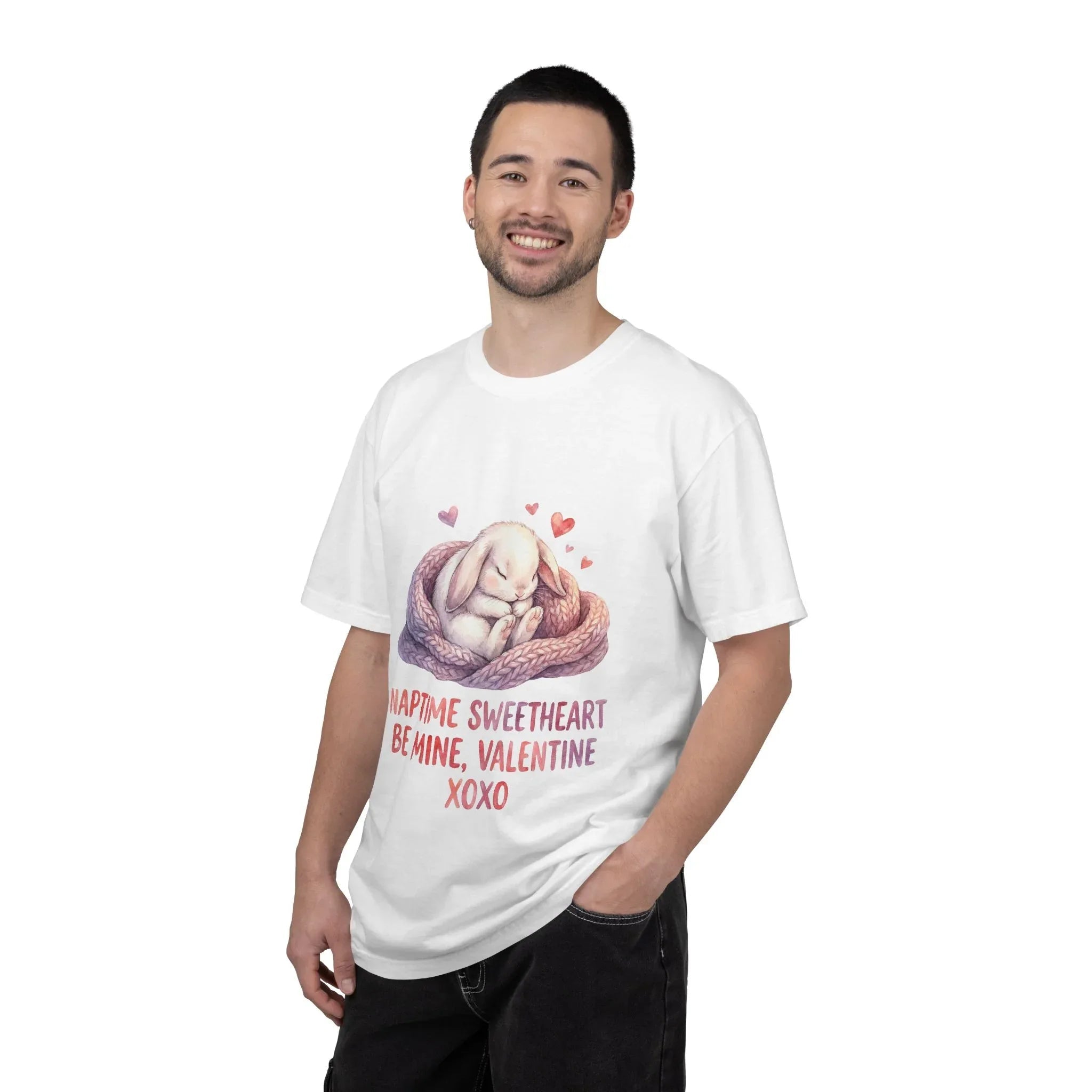 Sleeping Bunny Nest Valentine T Shirt Naptime Sweetheart Be Mine XOXO Watercolor Cozy Vintage Aesthetic Gift Bunny Lovers Romantic Tee