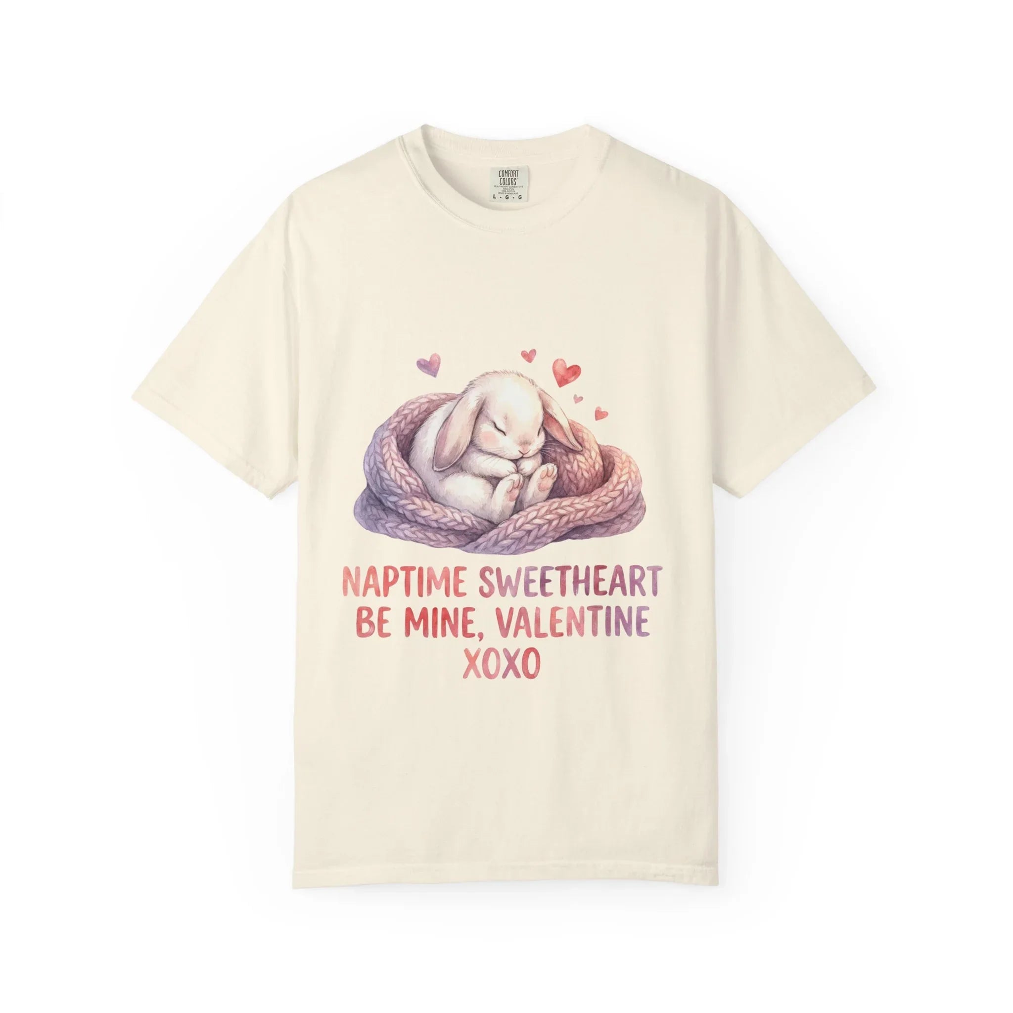 Sleeping Bunny Nest Valentine T Shirt Naptime Sweetheart Be Mine XOXO Watercolor Cozy Vintage Aesthetic Gift Bunny Lovers Romantic Tee Ivory