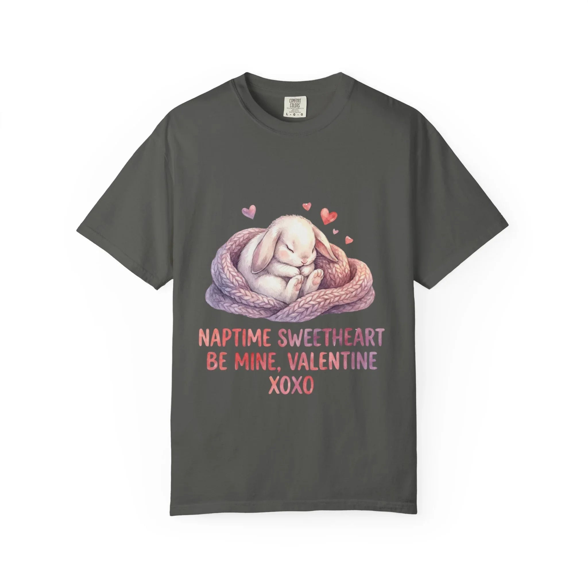 Sleeping Bunny Nest Valentine T Shirt Naptime Sweetheart Be Mine XOXO Watercolor Cozy Vintage Aesthetic Gift Bunny Lovers Romantic Tee Pepper