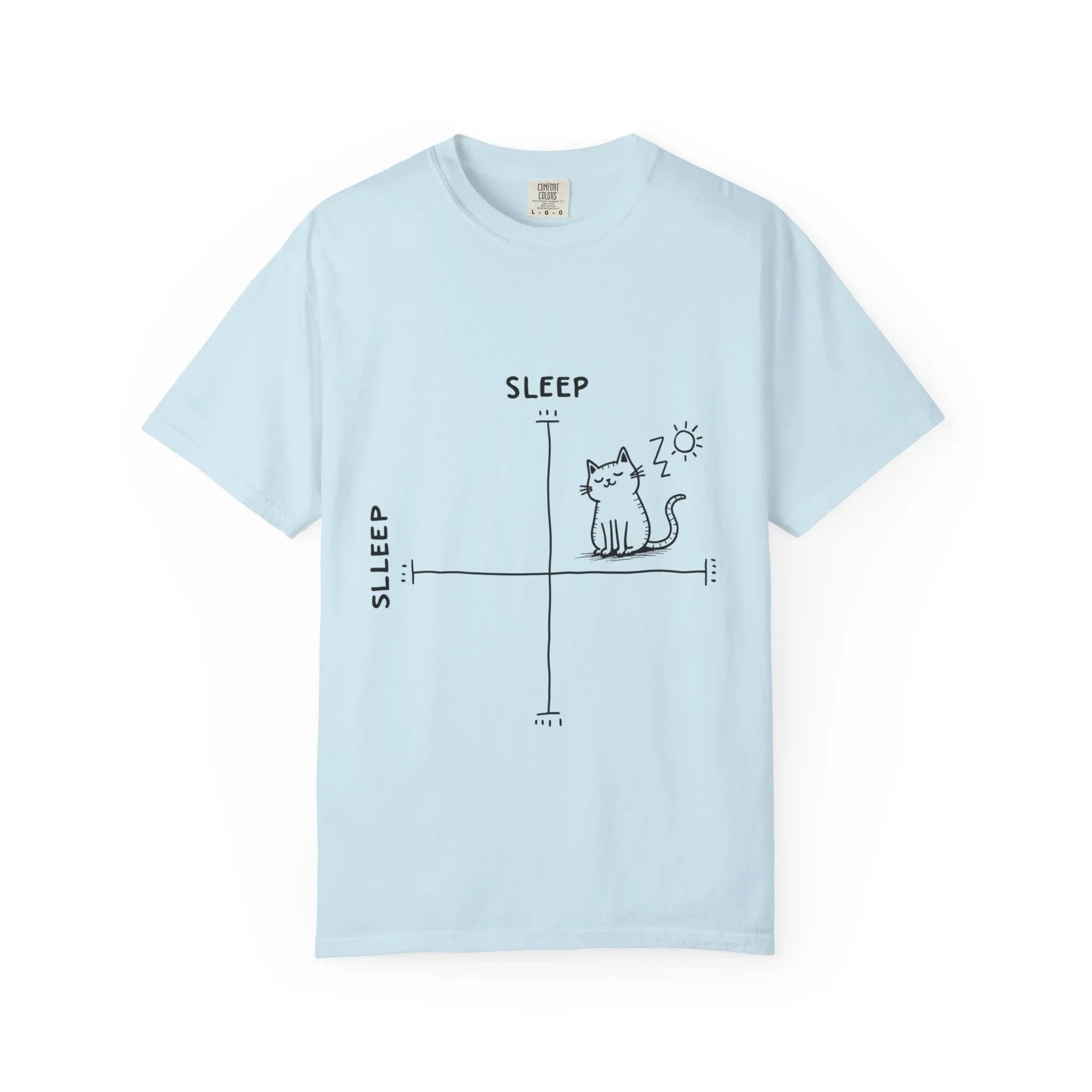 Sleepy Cat Mood Chart Shirt, Cute Minimal Cat Graph Tee, Funny Cozy T-Shirt, Introvert Nap Lover Gift, Minimalist Line Art Chambray