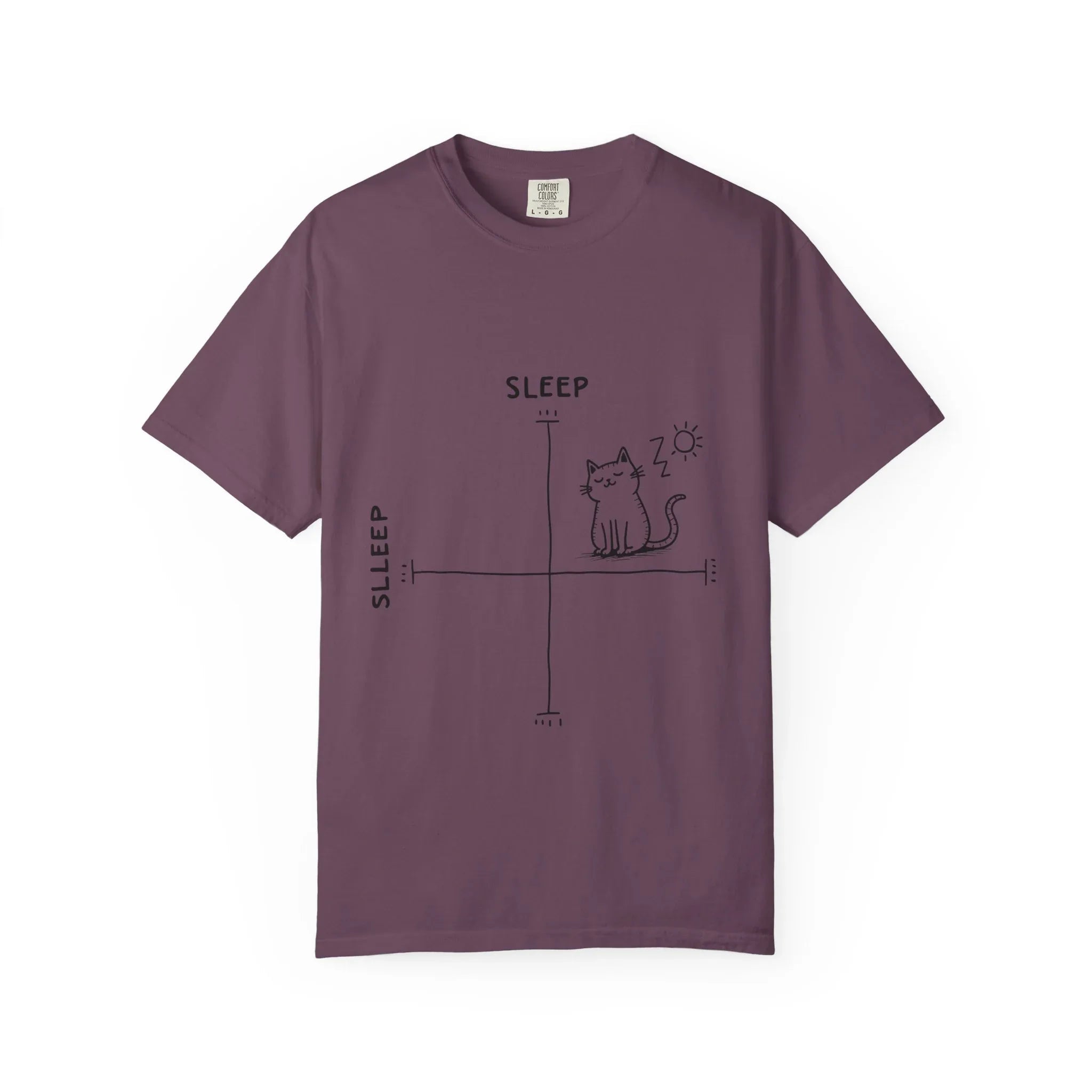 Sleepy Cat Mood Chart Shirt, Cute Minimal Cat Graph Tee, Funny Cozy T-Shirt, Introvert Nap Lover Gift, Minimalist Line Art Berry M