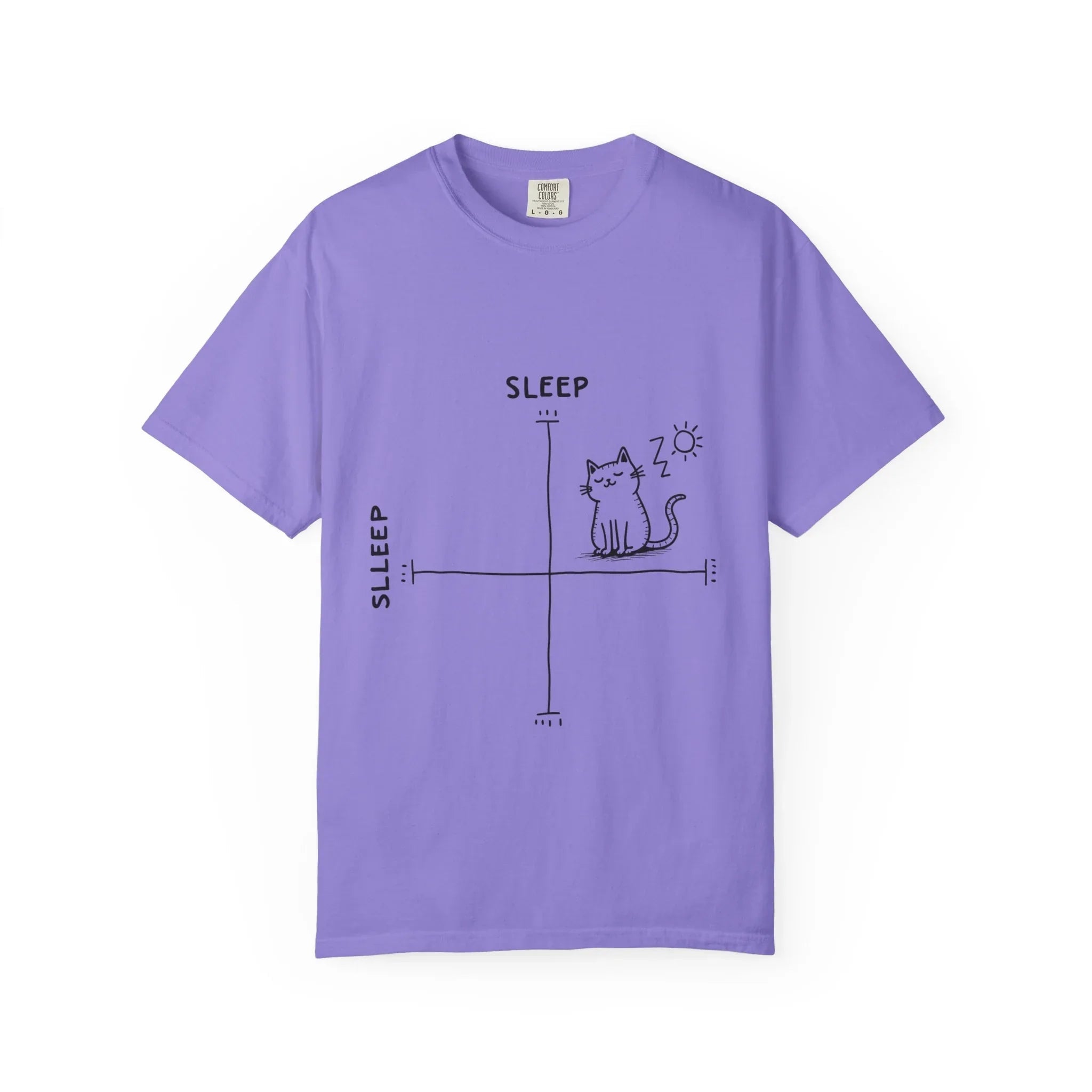 Sleepy Cat Mood Chart Shirt, Cute Minimal Cat Graph Tee, Funny Cozy T-Shirt, Introvert Nap Lover Gift, Minimalist Line Art Violet
