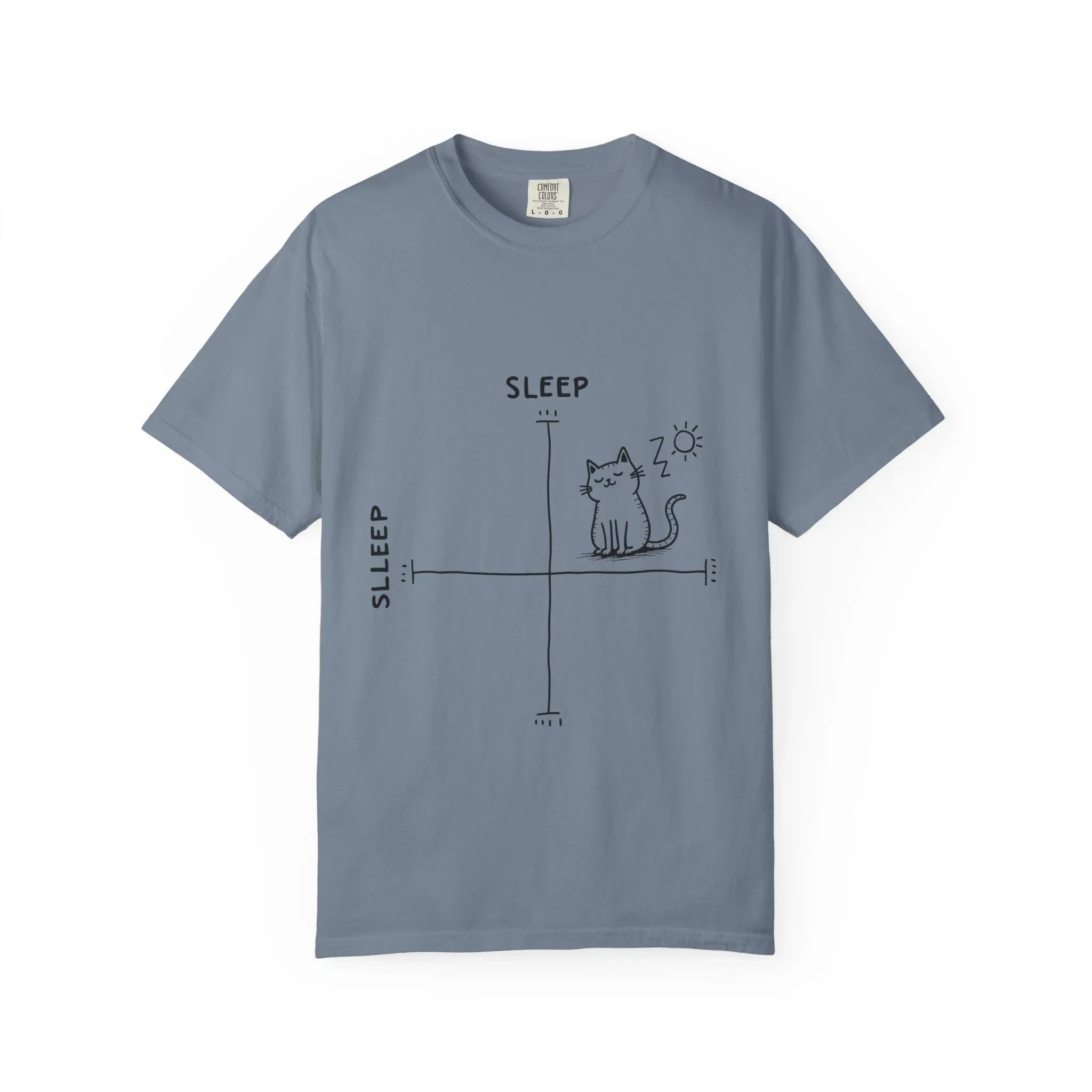 Sleepy Cat Mood Chart Shirt, Cute Minimal Cat Graph Tee, Funny Cozy T-Shirt, Introvert Nap Lover Gift, Minimalist Line Art Blue Jean
