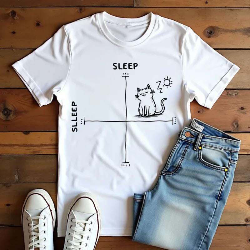 Sleepy Cat Mood Chart Shirt, Cute Minimal Cat Graph Tee, Funny Cozy T-Shirt, Introvert Nap Lover Gift, Minimalist Line Art