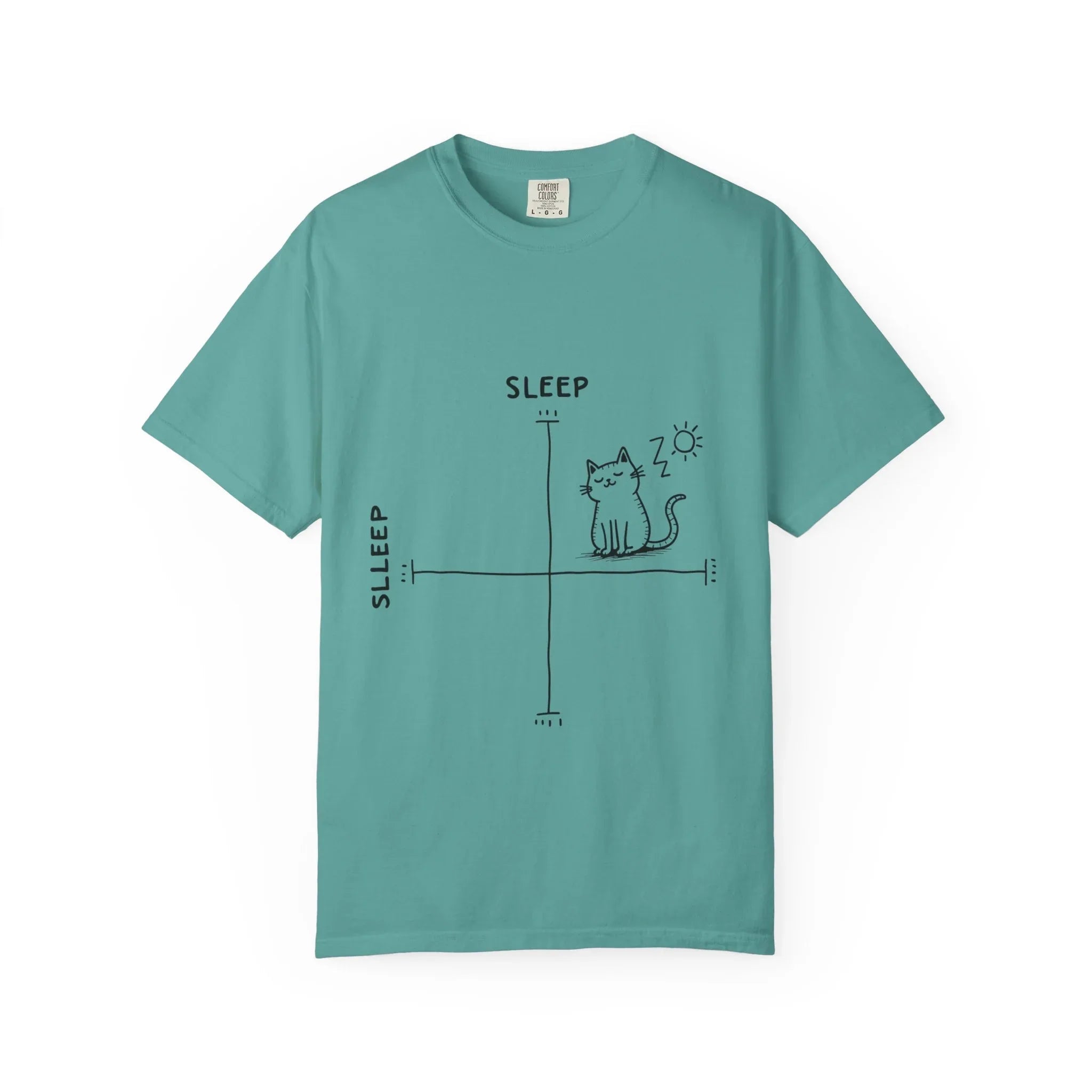 Sleepy Cat Mood Chart Shirt, Cute Minimal Cat Graph Tee, Funny Cozy T-Shirt, Introvert Nap Lover Gift, Minimalist Line Art Seafoam