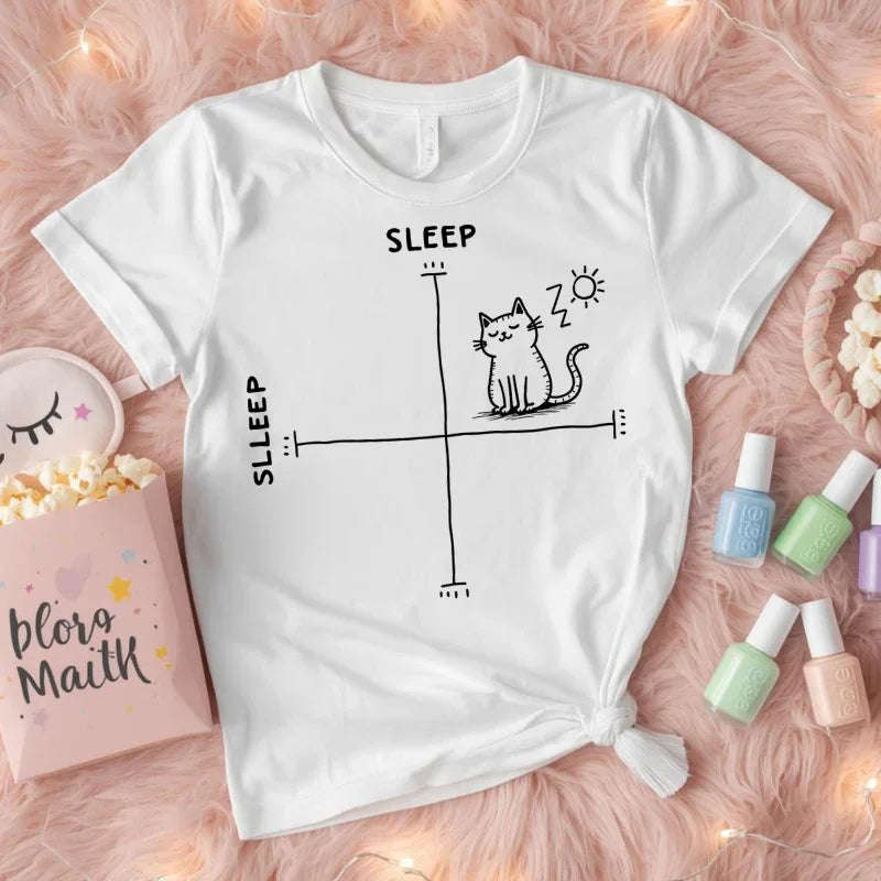 Sleepy Cat Mood Chart Shirt, Cute Minimal Cat Graph Tee, Funny Cozy T-Shirt, Introvert Nap Lover Gift, Minimalist Line Art