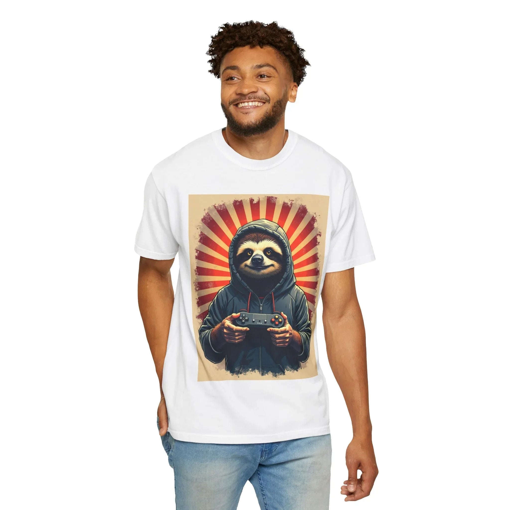 Sloth Gamer Shirt, Hoodie Sloth Controller Tee, Retro Sunburst Gaming T-Shirt, Funny Cute Gamer Gift, Game Night Outfit