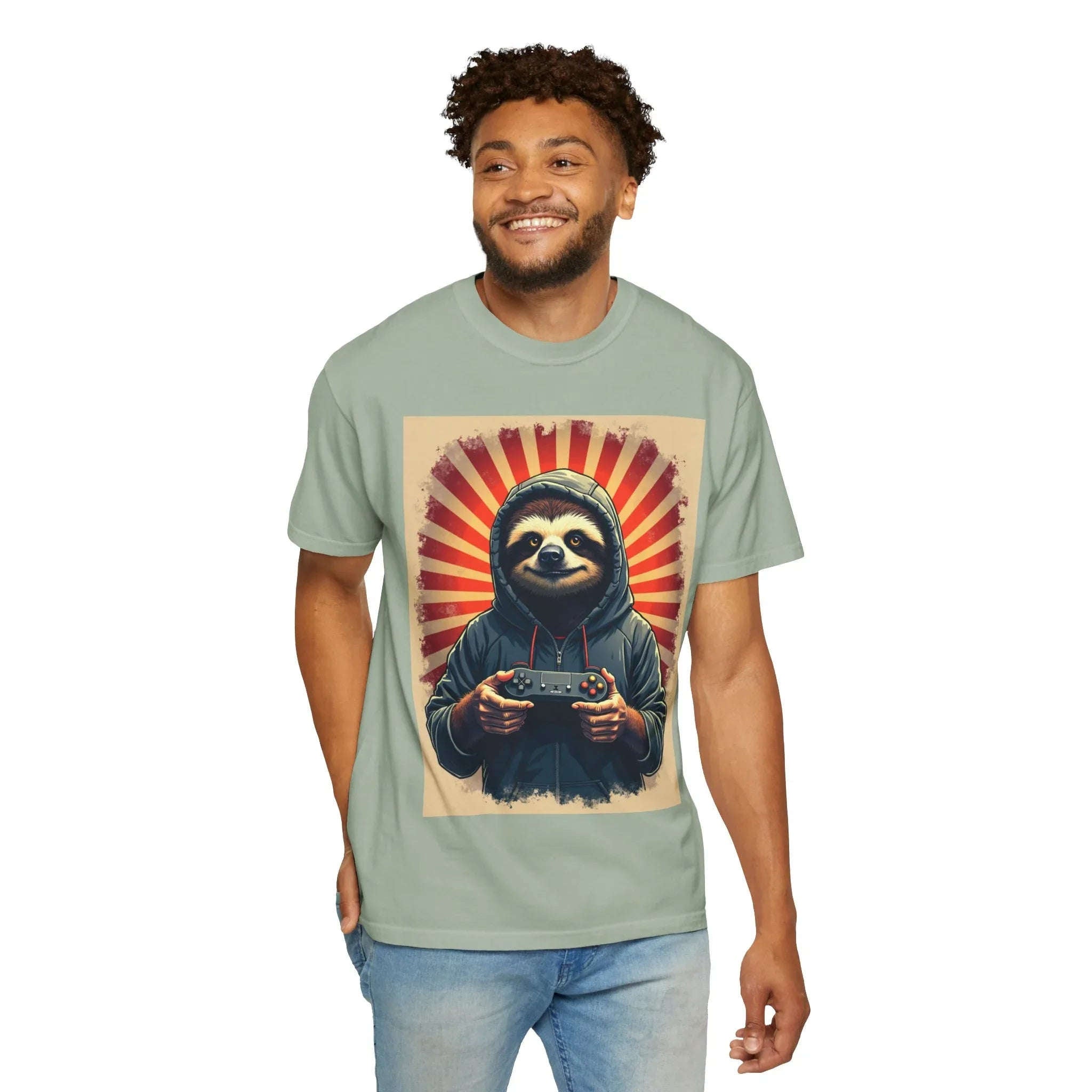 Sloth Gamer Shirt, Hoodie Sloth Controller Tee, Retro Sunburst Gaming T-Shirt, Funny Cute Gamer Gift, Game Night Outfit Bay
