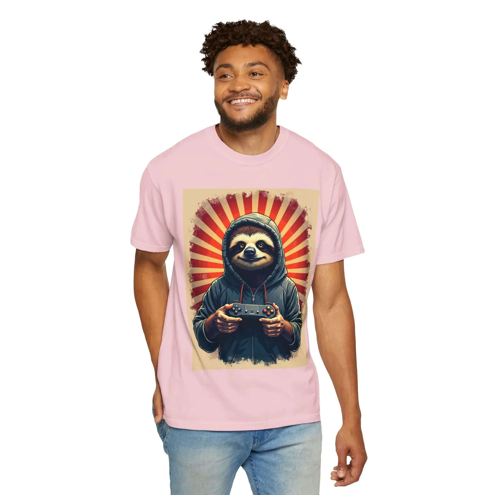 Sloth Gamer Shirt, Hoodie Sloth Controller Tee, Retro Sunburst Gaming T-Shirt, Funny Cute Gamer Gift, Game Night Outfit Blossom
