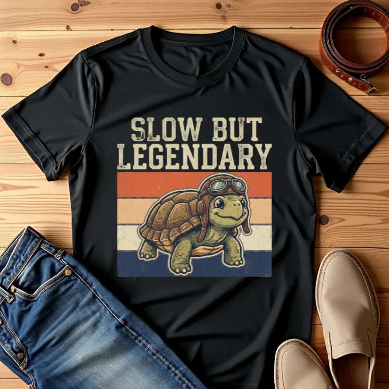 Slow But Legendary Turtle T-Shirt | Retro Stripes Vintage Graphic Tee | Aviator Tortoise Shirt | Garment-Dyed Heavyweight Unisex