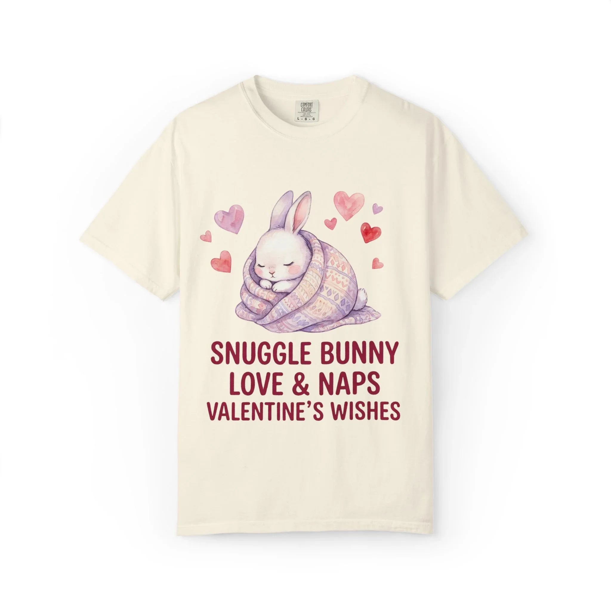 Snuggle Bunny Love and Naps Valentines T Shirt Cute Bunny Hearts Watercolor Cozy Vintage Aesthetic Gift for Bunny Lovers Soft Romantic Ivory