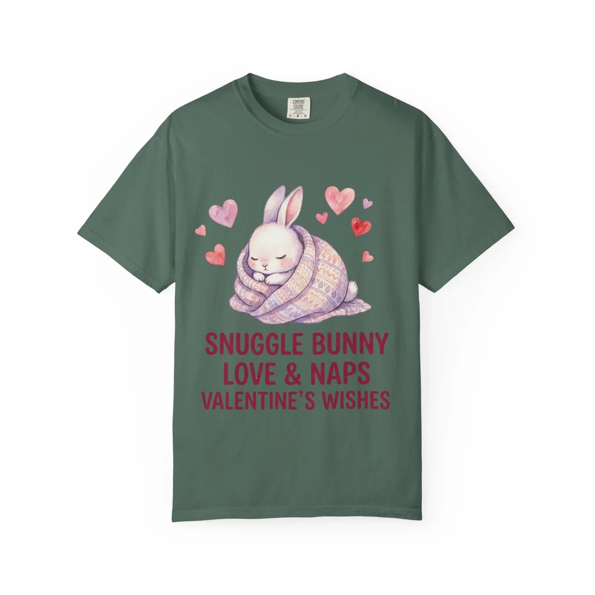 Snuggle Bunny Love and Naps Valentines T Shirt Cute Bunny Hearts Watercolor Cozy Vintage Aesthetic Gift for Bunny Lovers Soft Romantic Blue Spruce