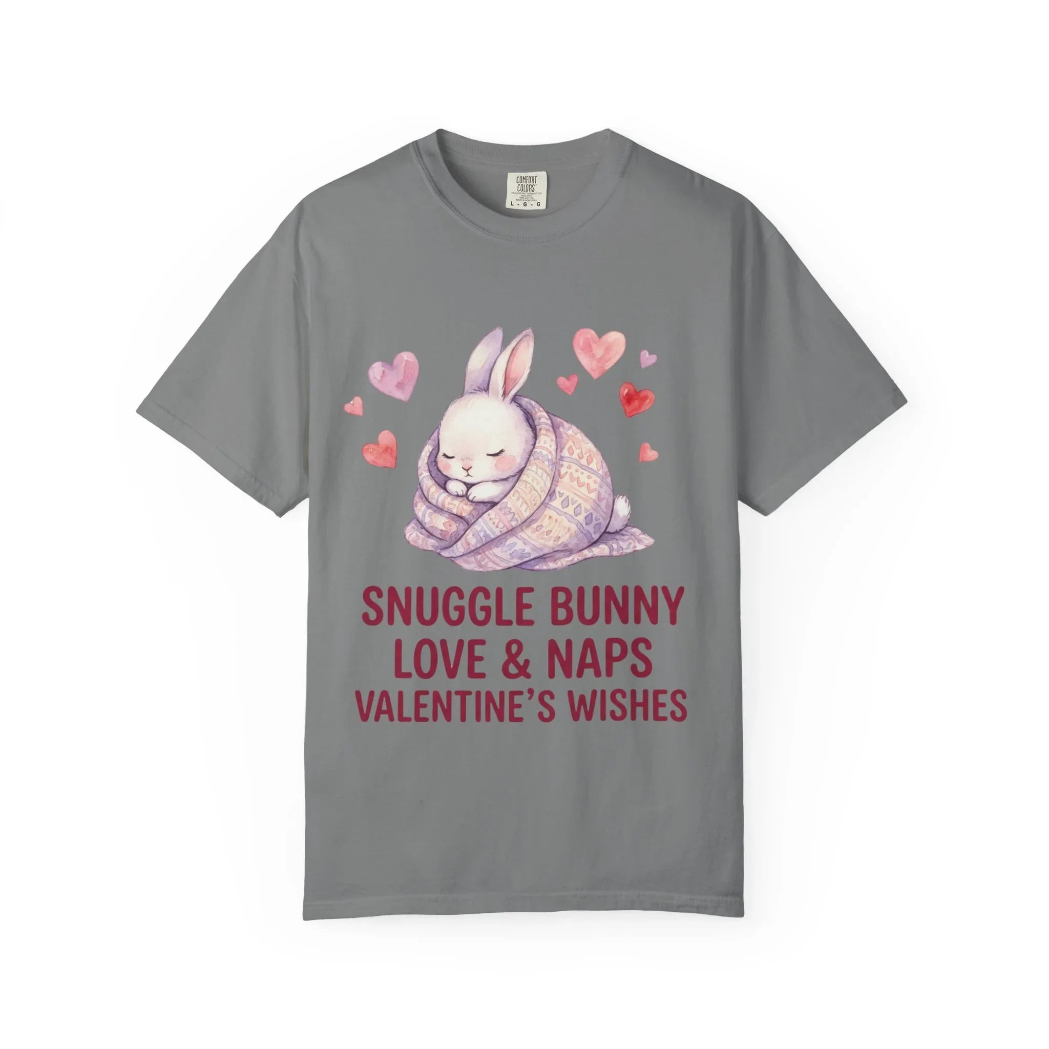 Snuggle Bunny Love and Naps Valentines T Shirt Cute Bunny Hearts Watercolor Cozy Vintage Aesthetic Gift for Bunny Lovers Soft Romantic Grey