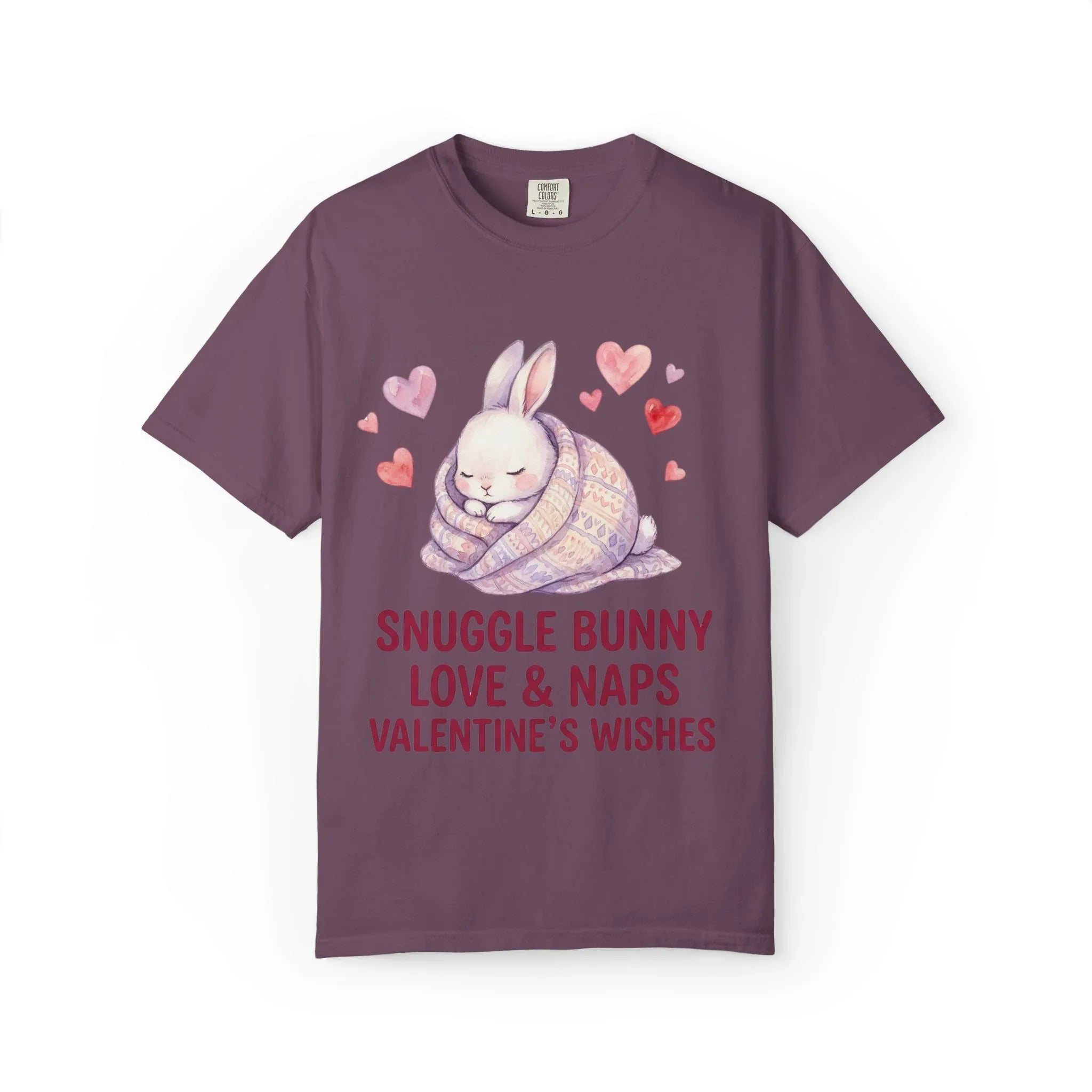 Snuggle Bunny Love and Naps Valentines T Shirt Cute Bunny Hearts Watercolor Cozy Vintage Aesthetic Gift for Bunny Lovers Soft Romantic Berry M