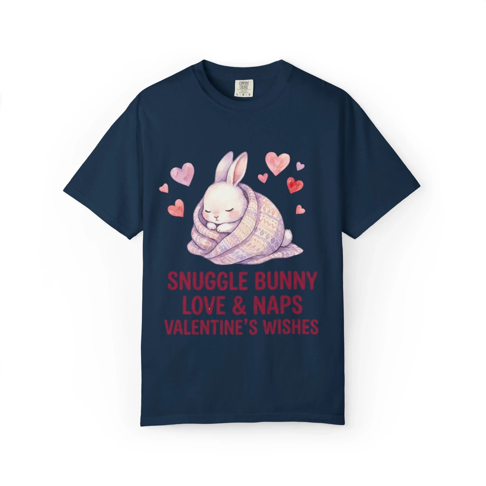 Snuggle Bunny Love and Naps Valentines T Shirt Cute Bunny Hearts Watercolor Cozy Vintage Aesthetic Gift for Bunny Lovers Soft Romantic True Navy