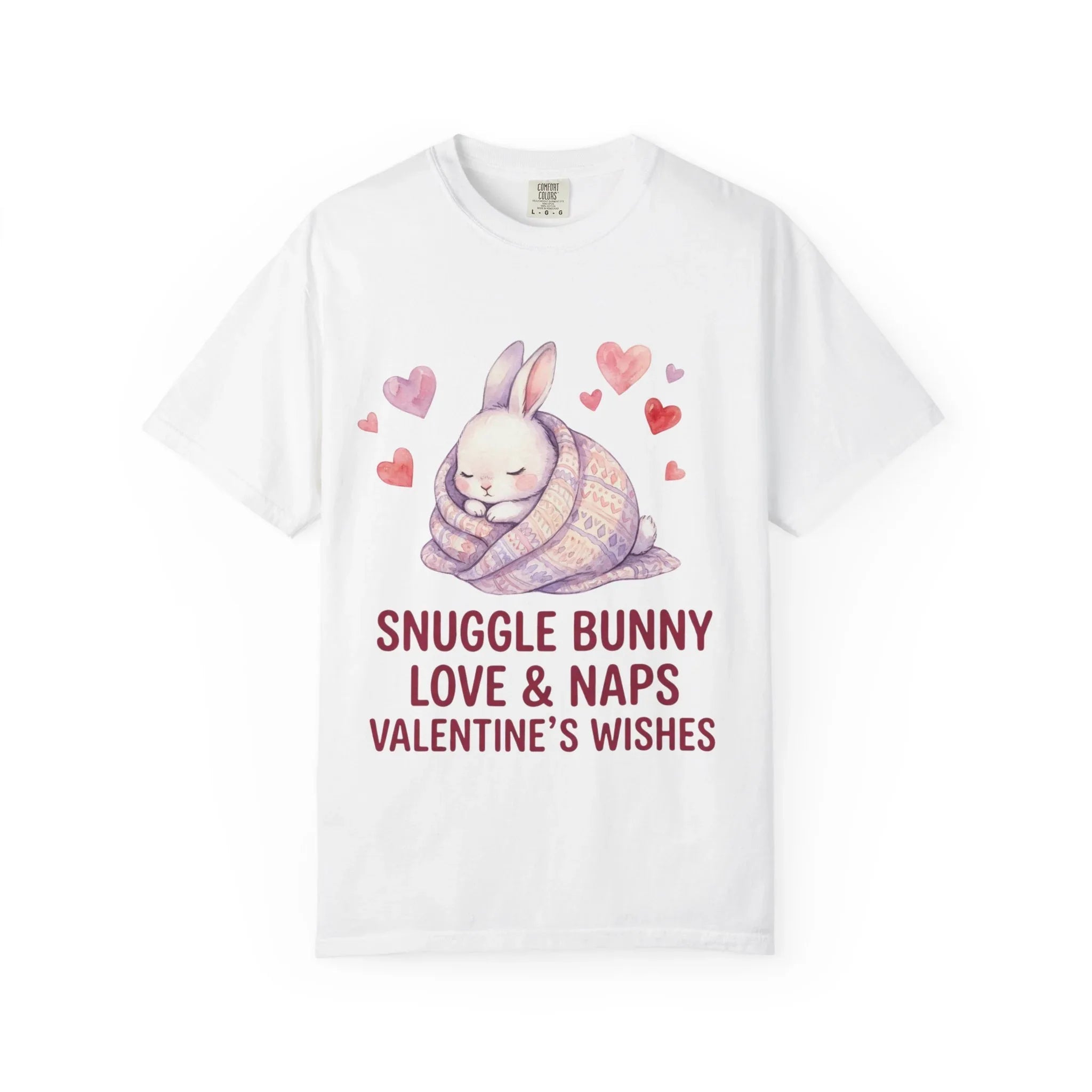 Snuggle Bunny Love and Naps Valentines T Shirt Cute Bunny Hearts Watercolor Cozy Vintage Aesthetic Gift for Bunny Lovers Soft Romantic White