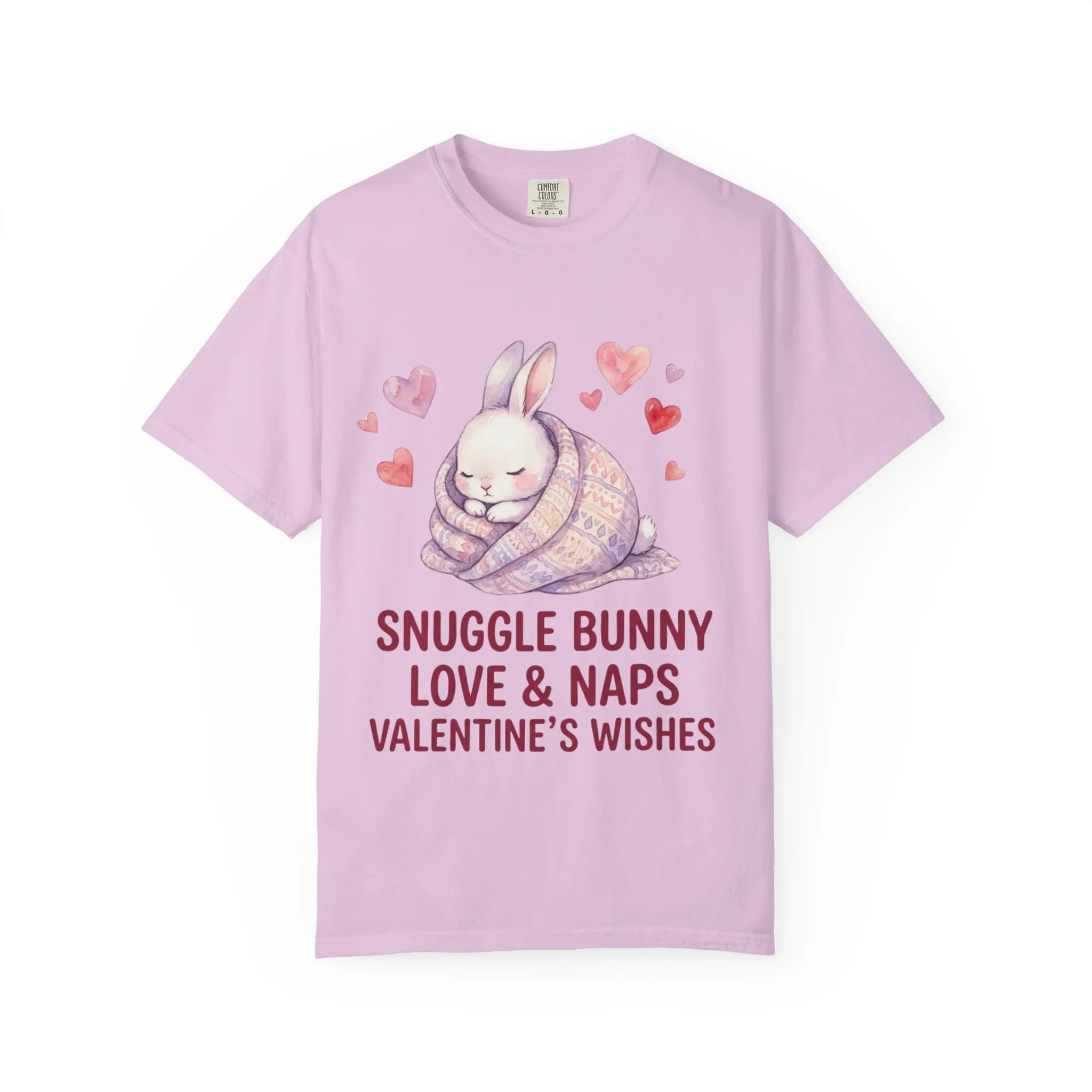 Snuggle Bunny Love and Naps Valentines T Shirt Cute Bunny Hearts Watercolor Cozy Vintage Aesthetic Gift for Bunny Lovers Soft Romantic Orchid