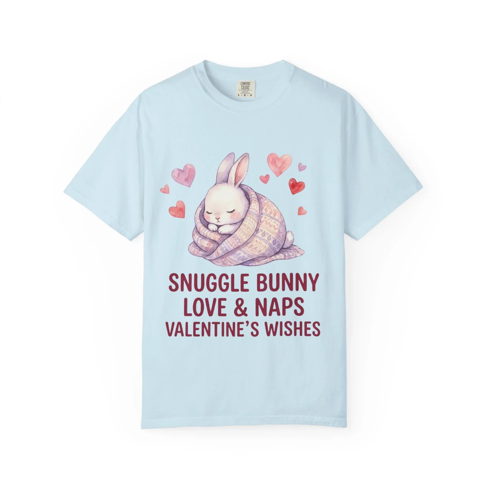 Snuggle Bunny Love and Naps Valentines T Shirt Cute Bunny Hearts Watercolor Cozy Vintage Aesthetic Gift for Bunny Lovers Soft Romantic Chambray