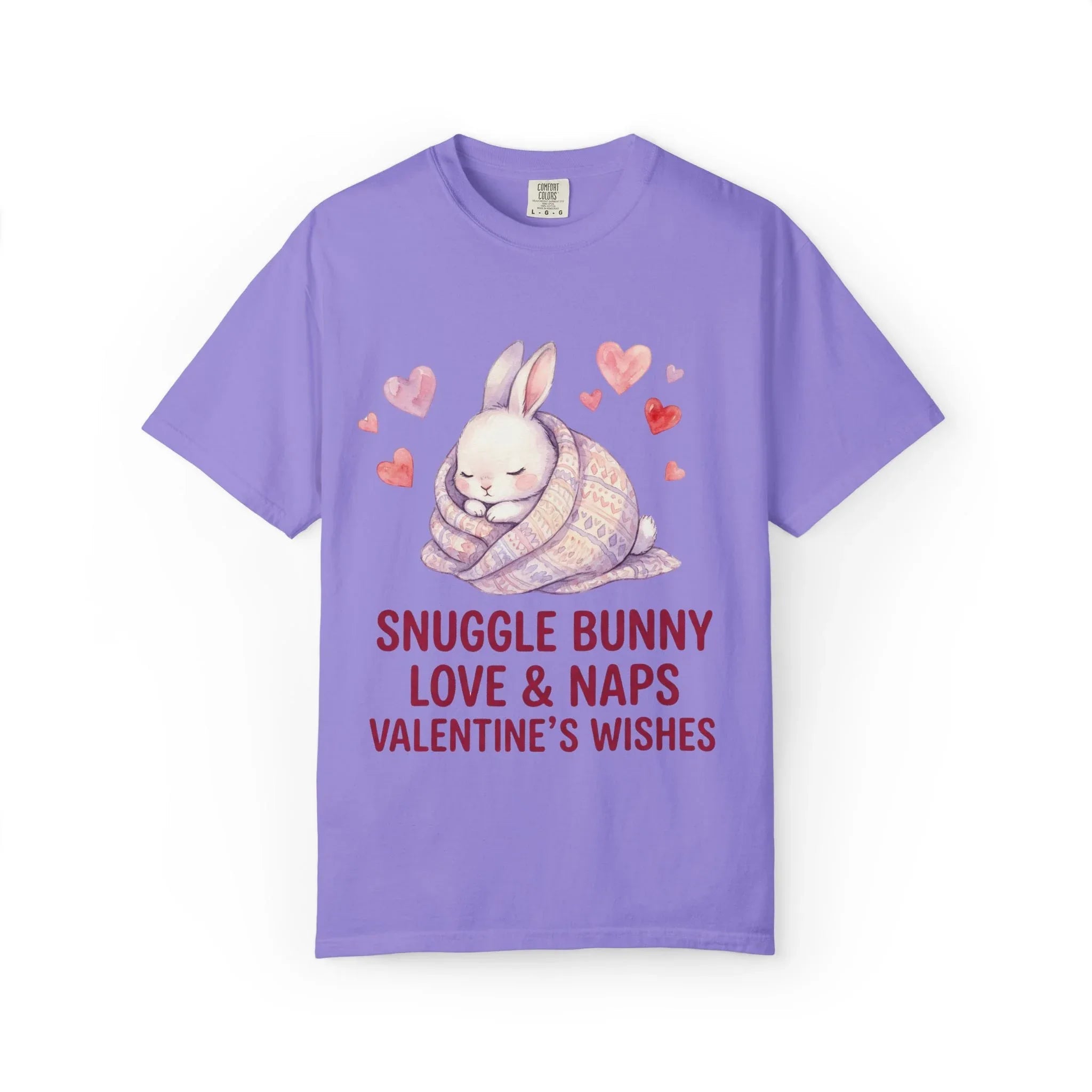 Snuggle Bunny Love and Naps Valentines T Shirt Cute Bunny Hearts Watercolor Cozy Vintage Aesthetic Gift for Bunny Lovers Soft Romantic Violet
