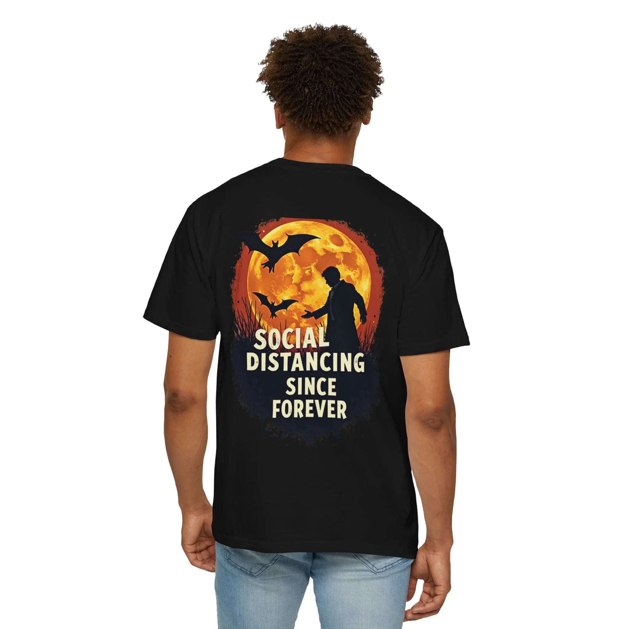 Social Distancing Since Forever Shirt, Funny Halloween Tee, Zombie Moon Bats T-Shirt, Spooky Introvert Gift, Goth Fall Vibes