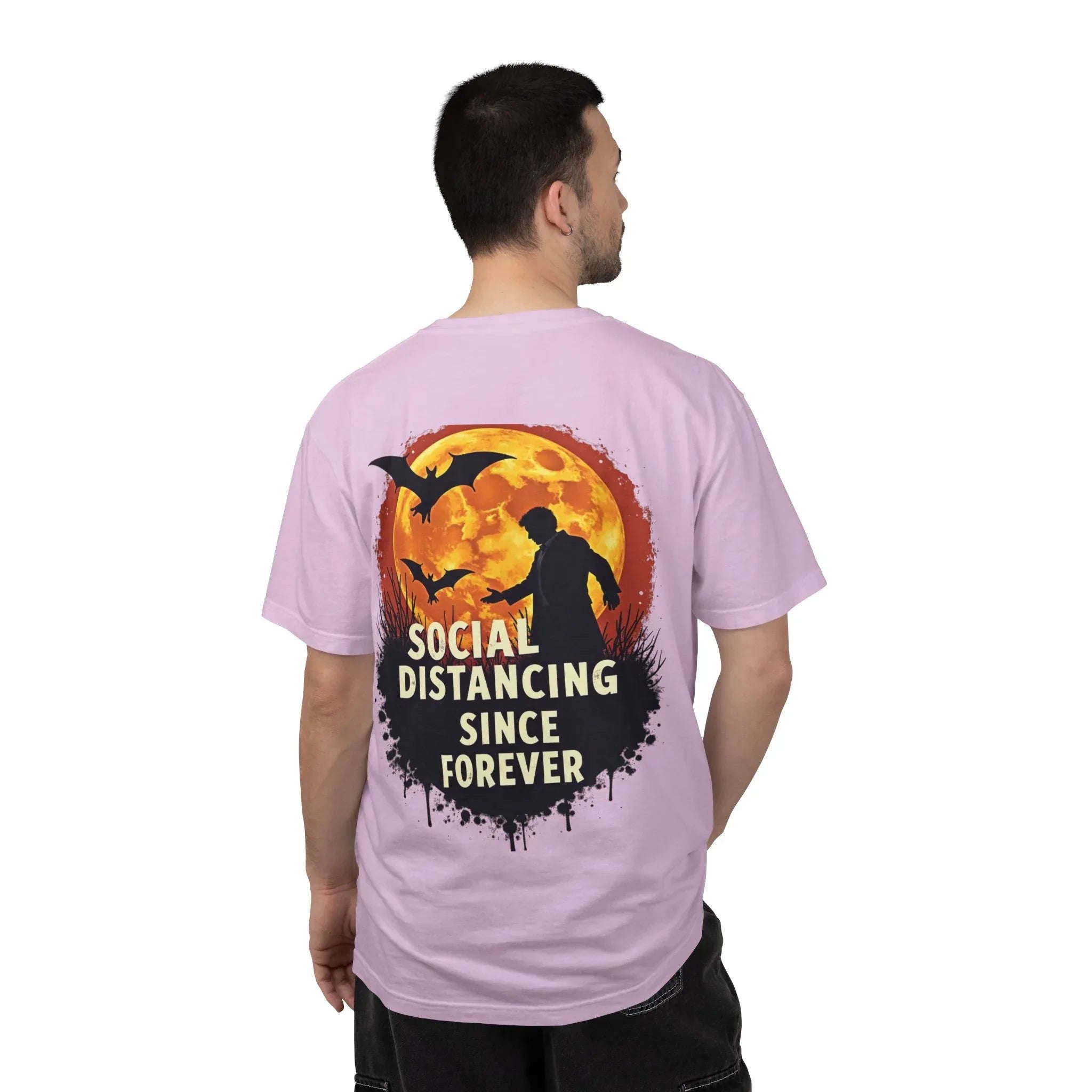 Social Distancing Since Forever Shirt, Funny Halloween Tee, Zombie Moon Bats T-Shirt, Spooky Introvert Gift, Goth Fall Vibes Orchid