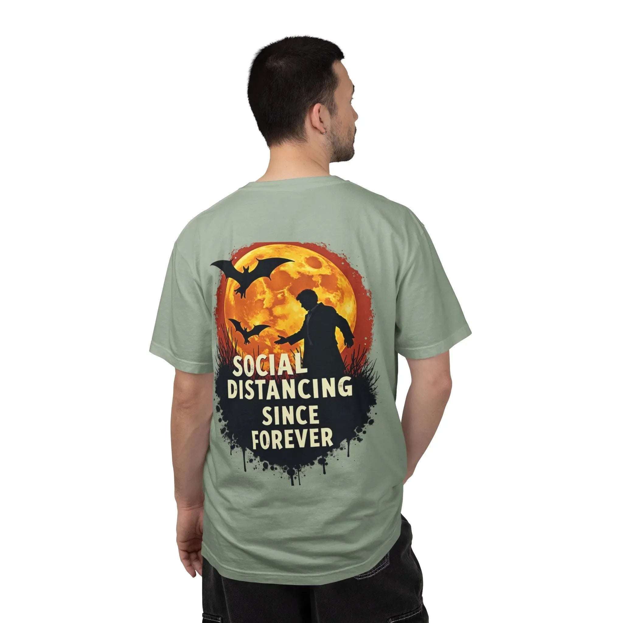 Social Distancing Since Forever Shirt, Funny Halloween Tee, Zombie Moon Bats T-Shirt, Spooky Introvert Gift, Goth Fall Vibes Bay