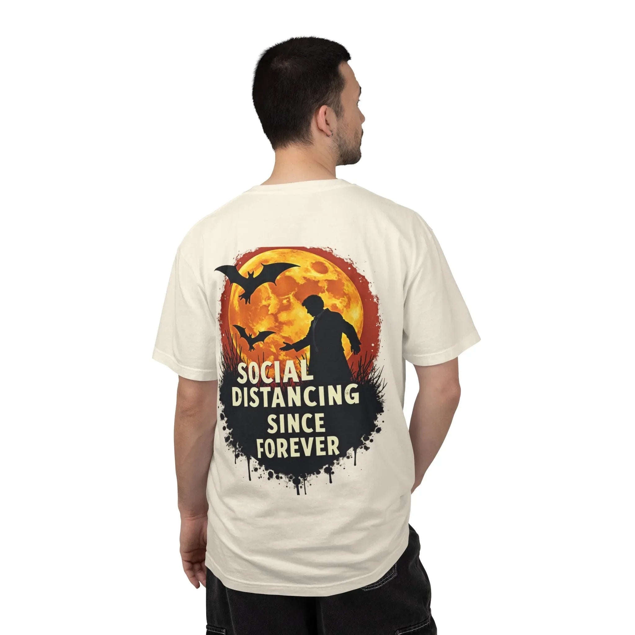Social Distancing Since Forever Shirt, Funny Halloween Tee, Zombie Moon Bats T-Shirt, Spooky Introvert Gift, Goth Fall Vibes Ivory