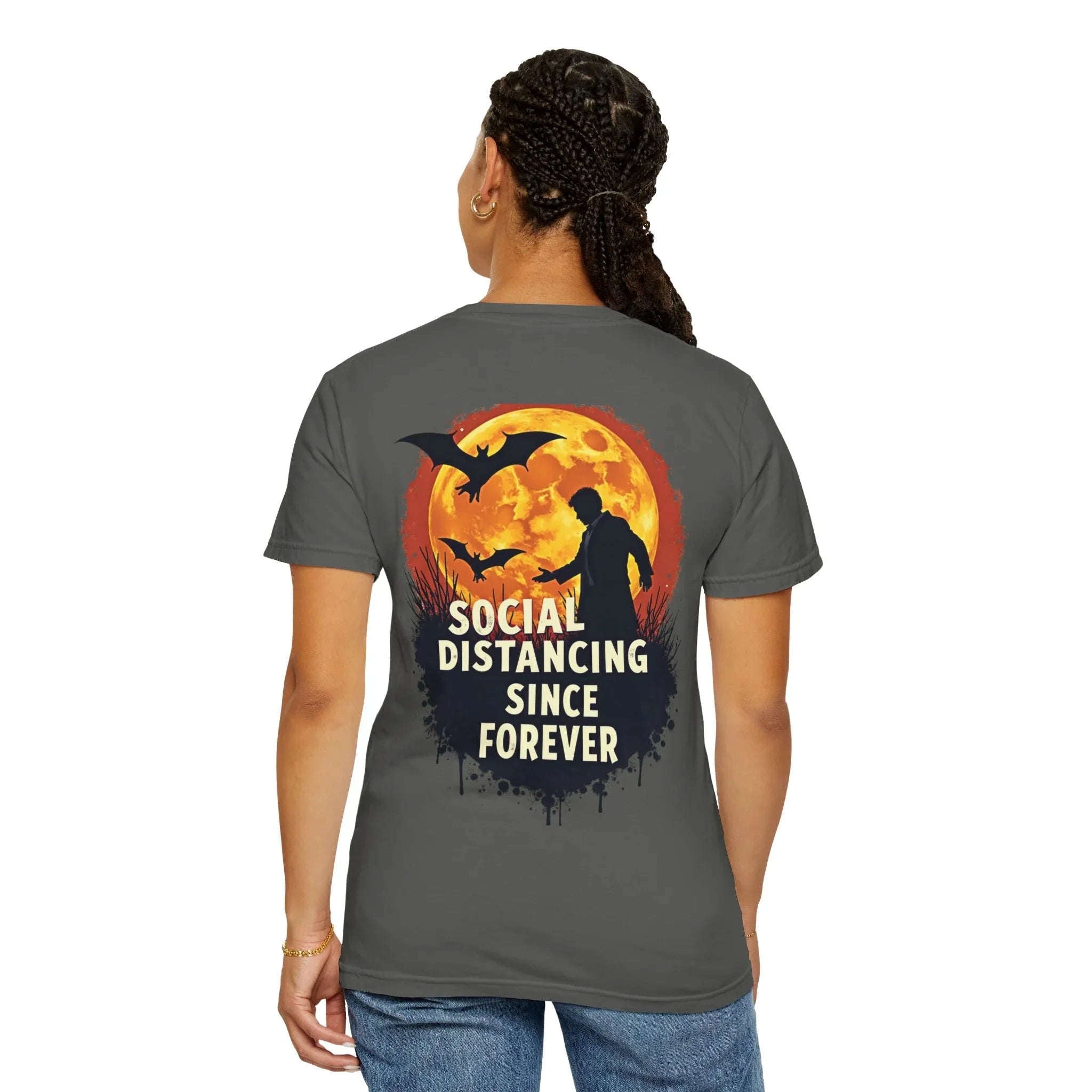 Social Distancing Since Forever Shirt, Funny Halloween Tee, Zombie Moon Bats T-Shirt, Spooky Introvert Gift, Goth Fall Vibes