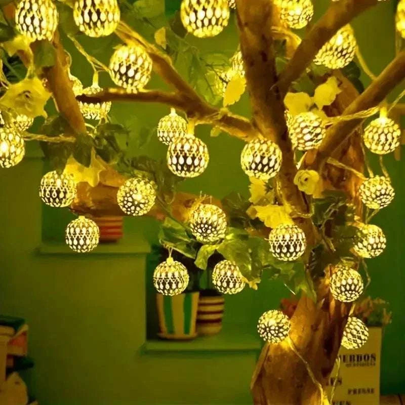 Solar Moroccan Ball String Lights – Multi-Mode Waterproof LED Fairy Lights for Festive Outdoor Ambiance and Garden Decor
