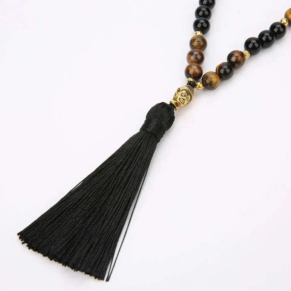 🔴 Southern Red Agate, Tiger Eye & Black Onyx 108 Mala Beads (8mm): The Triad of Vitality, Wealth & Protection – Root Chakra Healing Meditation Necklace