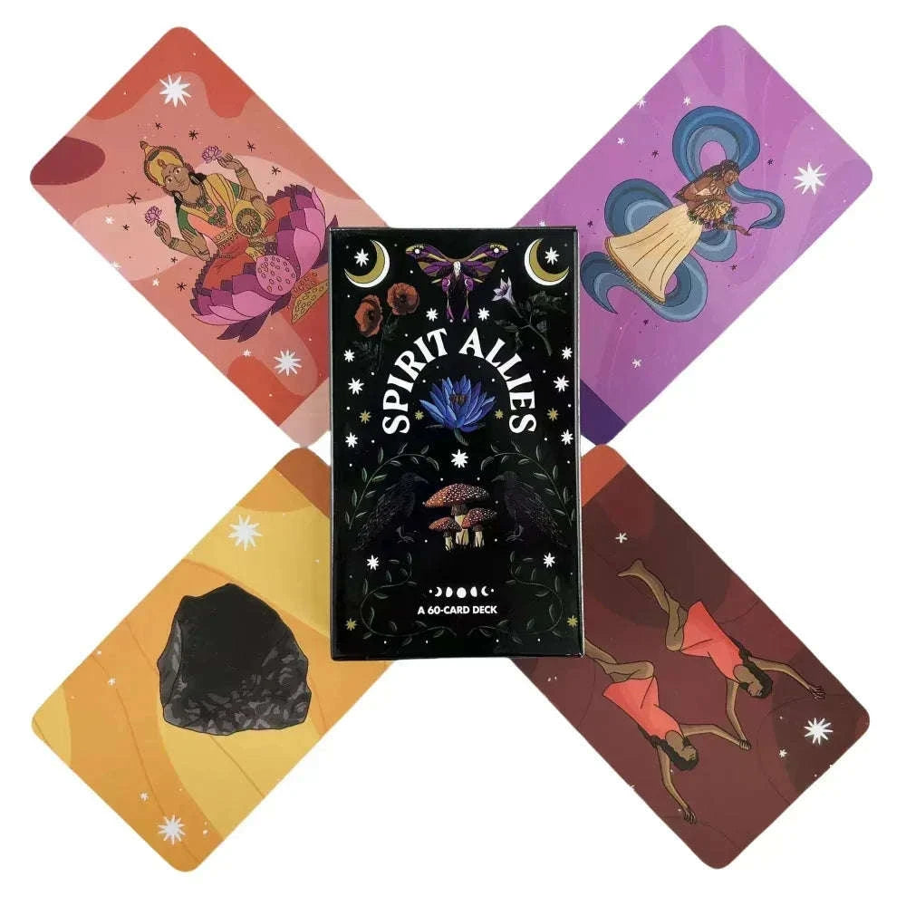 🌟 Spirit Allies Oracle Deck – 60 Cards | Black & Silver Themed | Goddess, Plant, Animal, Crystal & Zodiac Allies | With 80-Page Guidebook | Intuitive Divination & Self-Care Tool